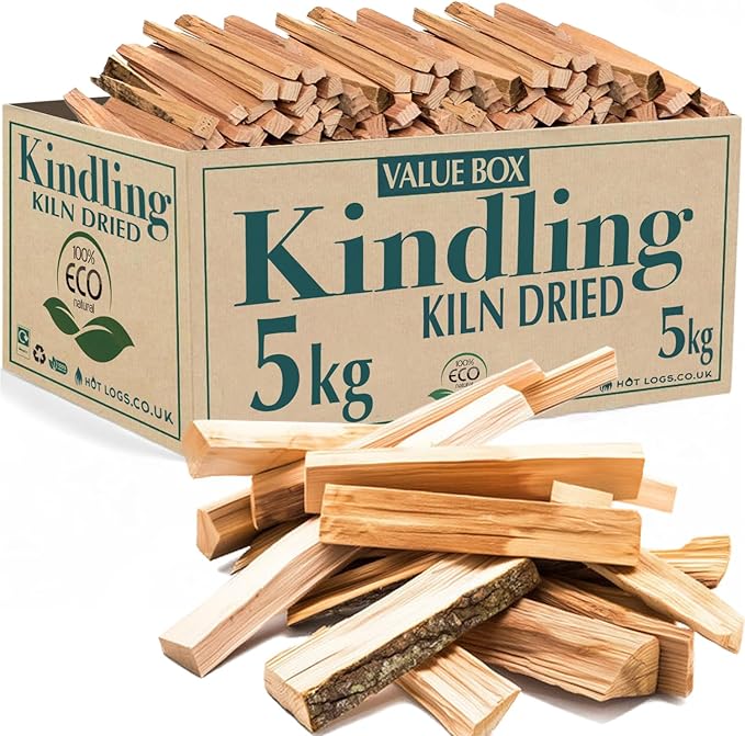 5kg Kiln Dried Kindling Wood - 5KG Bumper Box Pack of Natural Firelighters For Woodburning Stove, Log Burner, Open Fire Pit, Camping BBQ Pizza Oven. Fire Starters Ready To Burn.