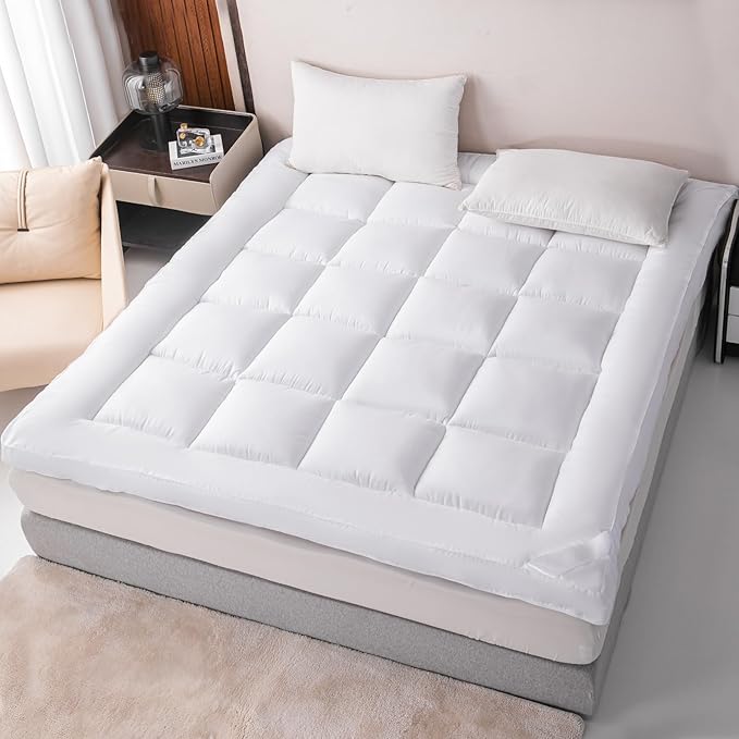 Mattress Topper 10cm KING Size Bed Extra Deep & Super Soft hotel quality Mattress Enhancer Box Stitched Mattress Pad with Strong Corner Elastic Straps (10cm, King - 152 × 200 CM)