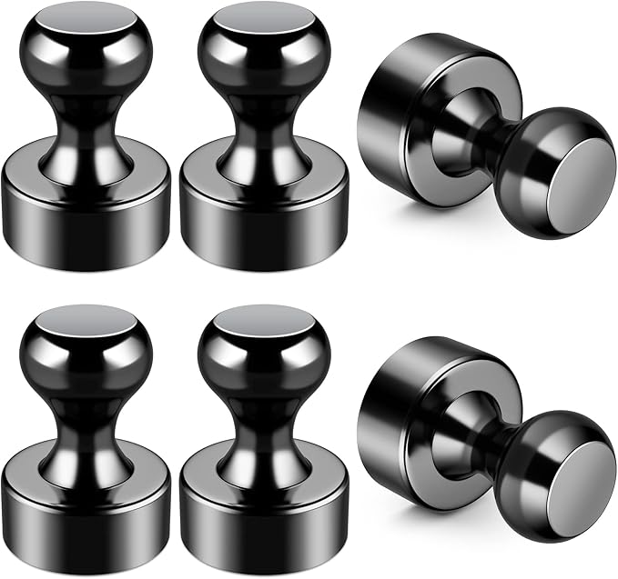Strong Magnet, 6 Pack Black 12 x 16 mm Fridge Magnets, Magnetic Push Pins, Magnetic Thumb Tacks, Neodymium Magnets Push Pins, Whiteboard Magnet for Photo Map Postcard A4 Paper DIY