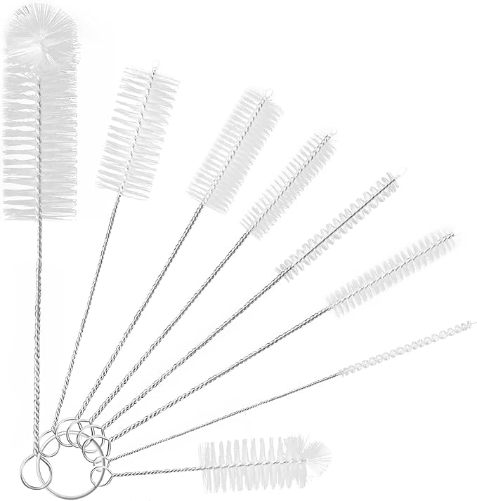 YUNGMAX Small Bottle Brush Set, 8PCS Nylon Straw Cleaner Pipe Brushes for Washing Narrow Neck Water Bottles Jars Teapot Spout (White)