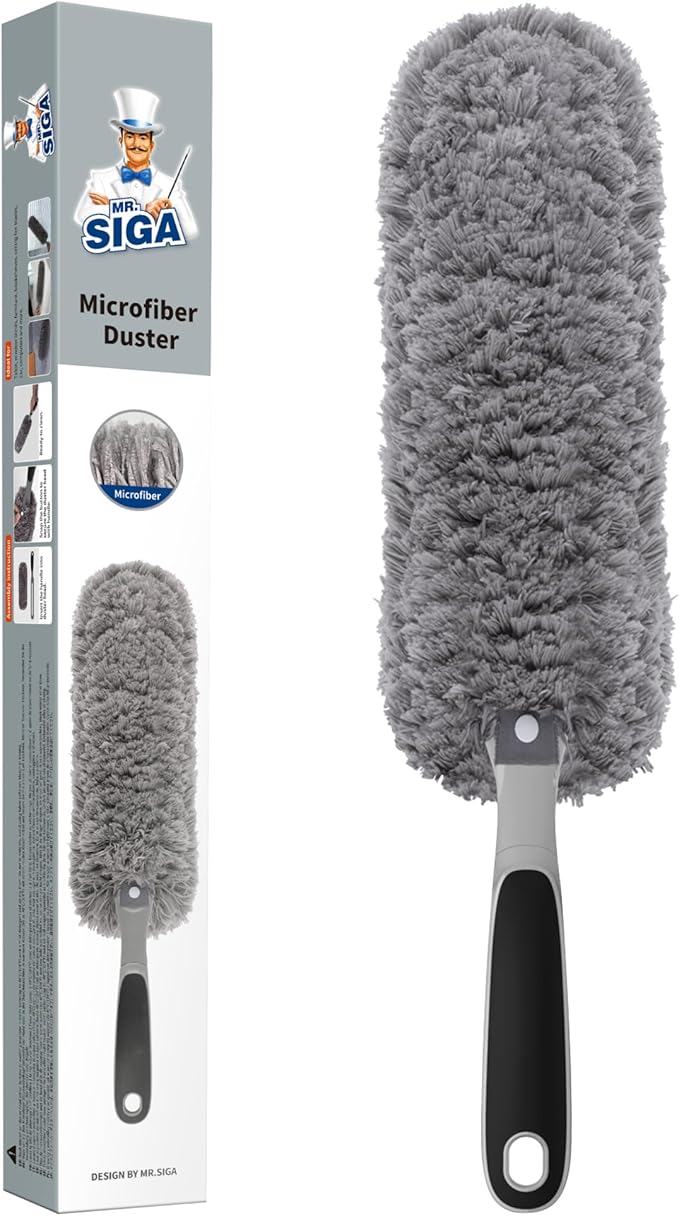 MR.SIGA Microfiber Duster, Washable Duster for Cleaning Grey