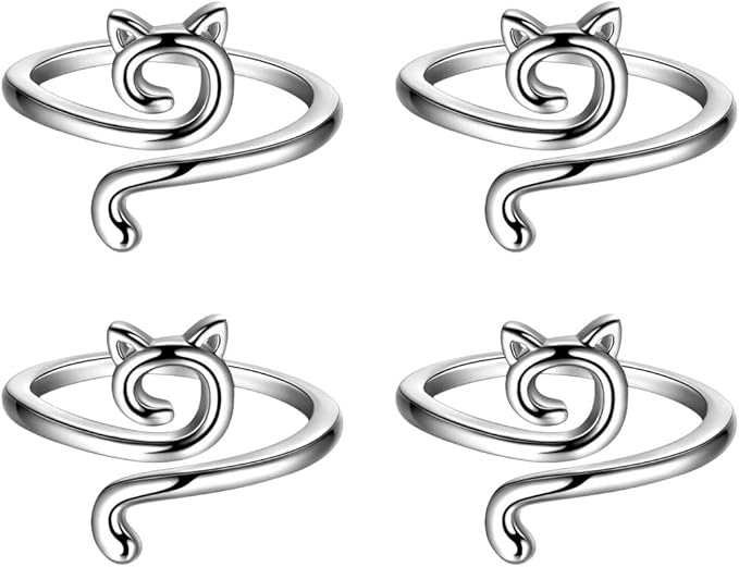 4pcs Knitting Crochet Loop Ring for Fingers, Knitting Ring Adjustable, Crochet Supplies DIY Crafts, Braided Faster Accessories for Mother Grandma Gifts, Silver