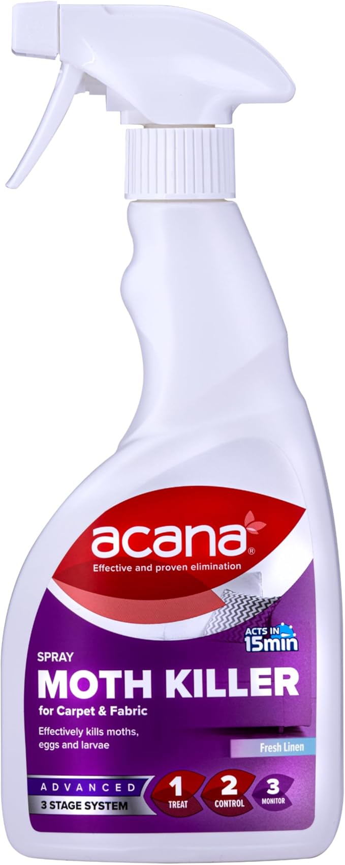 Acana Carpet & Fabric Freshener 500 Millilitre - Moth Killer Spray - Fresh Linen Fragrance - for Carpets, Rugs & Curtains - Non-Staining