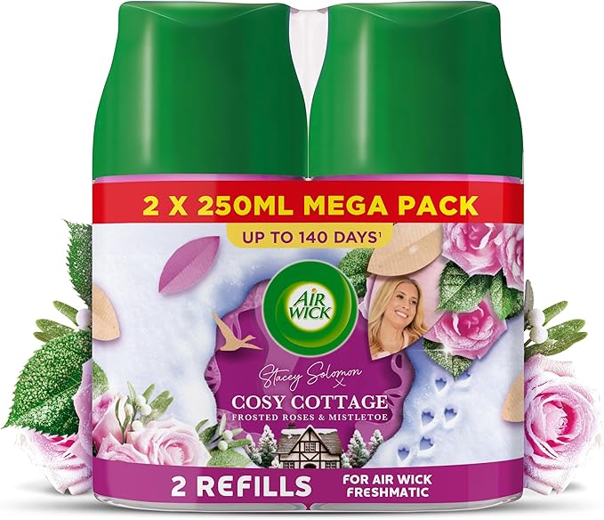 Air Wick Cosy Cottage Frosted Roses & Mistletoe |Freshmatic Max Twin Refill |2 x 250ml |Pack of 1 | Infused with Natural Essential Oils