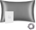 ALASKA BEAR 100% 19 Momme Mulberry Silk Pillowcase, 50x75 cm, Both Sides Silk, 600 Thread Count, Hypoallergenic Pillow Cover for Hair Skin Health with Hidden Zipper (1, Iron Gray)
