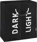 DOKEHOM 80L Large Collapsible Washing Laundry Basket Bag with 2 Sections for Bedroom, Fabric (Black)