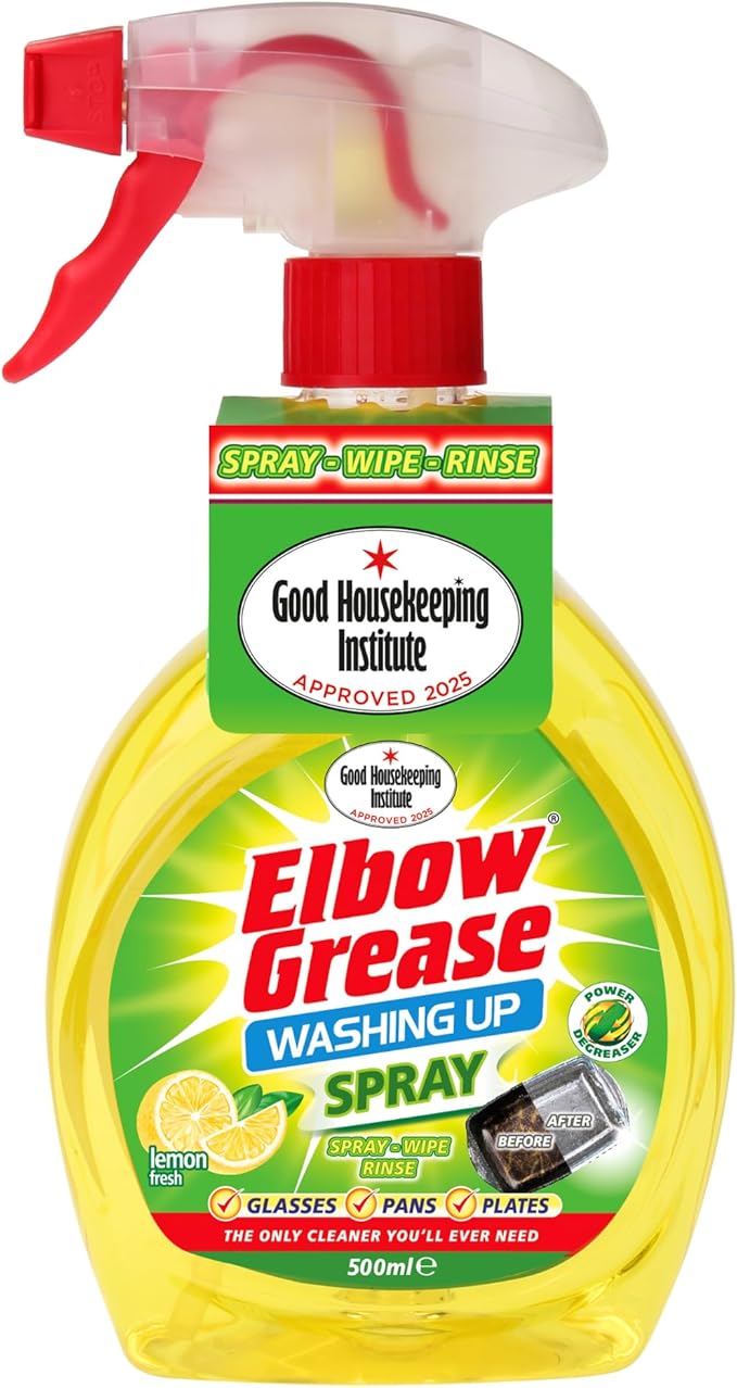 Elbow Grease Washing Up Spray | Power Degreaser - Cuts Through Grease & Grime | Hand Wash Dish Soap - Cleans Glasses, Pans & Plates (Lemon Fresh, 500 ml)