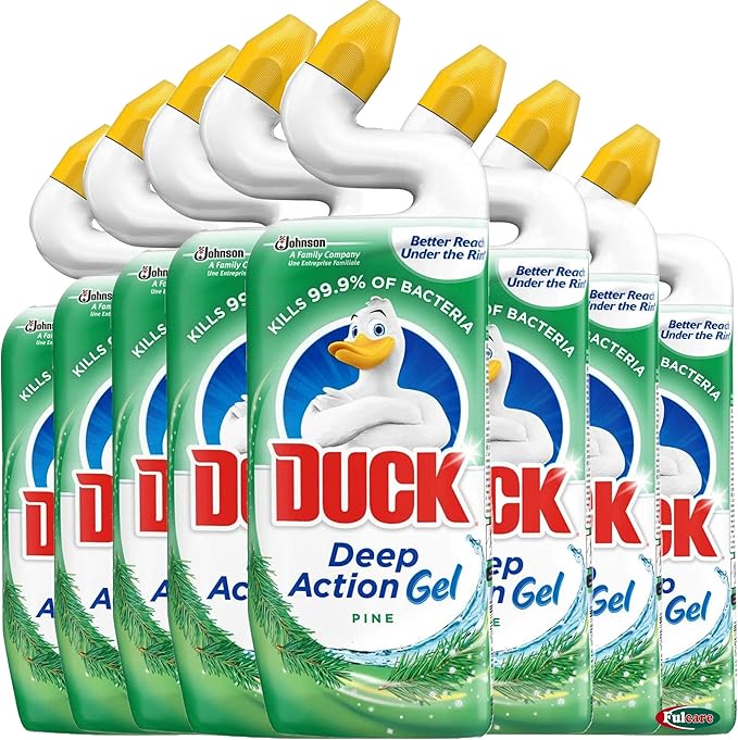 Toilet Duck 5 in 1 Pine Liquid Toilet Cleaner, Kills Bacteria & Removes Limescale, Disinfectant Bulk Buy of 8