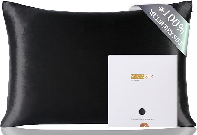 ZIMASILK 100% Mulberry Silk Pillowcase for Hair and Skin Health, Both Sides 19 Momme Premium Grade 6A Silk, Soft & Smooth, 600 Thread Count, with Hidden Zipper, 1pc (Standard 50x75 cm, Black)
