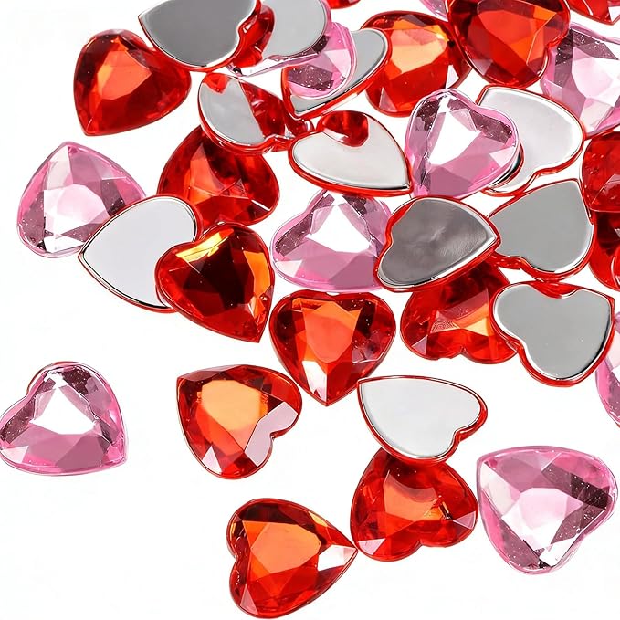 300 Pcs Heart Gems for Valentines Table Decorations, Red Hearts for Valentines Decorations, Mother's Day, Wedding, Crafts,Jewelry Making, Table Scatter Decoration, Vase Fillers(Red Pink Acrylic)