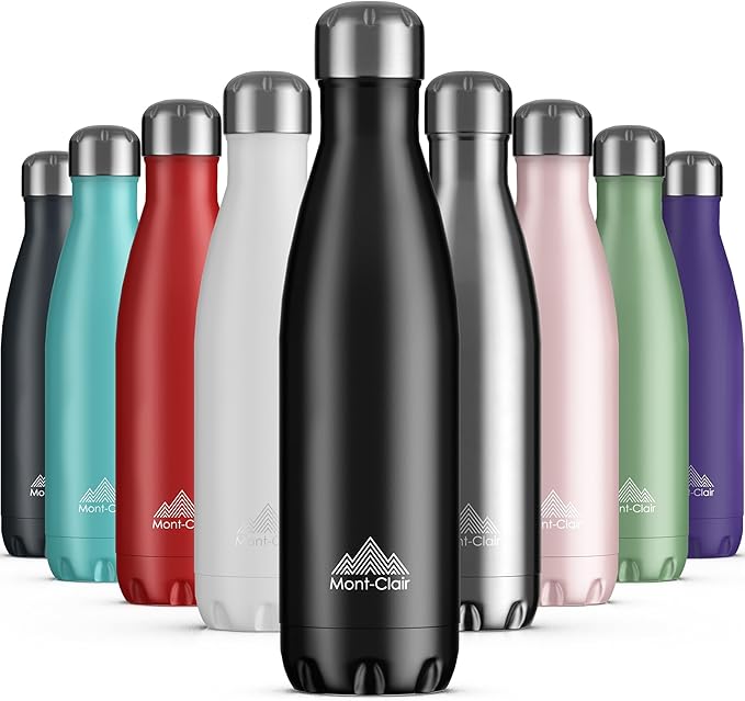 Mont-Clair Stainless Steel Water Bottle, Vacuum Insulated - BPA Free, 12h Hot & 24h Cold Drinks, Metal Water Bottle 500ml Leakproof, Ideal for Adult, Kids, Running - Black