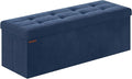 SONGMICS Storage Ottoman, Foldable Small Ottoman Foot Rest, 38 x 110 x 38 cm, Cube Ottoman with Storage, Load up to 300 kg, for Living Room, Bedroom, Entryway, Midnight Blue LSF277Q51