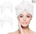 YoulerTex Microfiber Hair Towel Wrap for Women, 2 Pack 10 inch X 26 inch, Super Absorbent Quick Dry Hair Turban For Drying Curly, Long & Thick Hair (White)