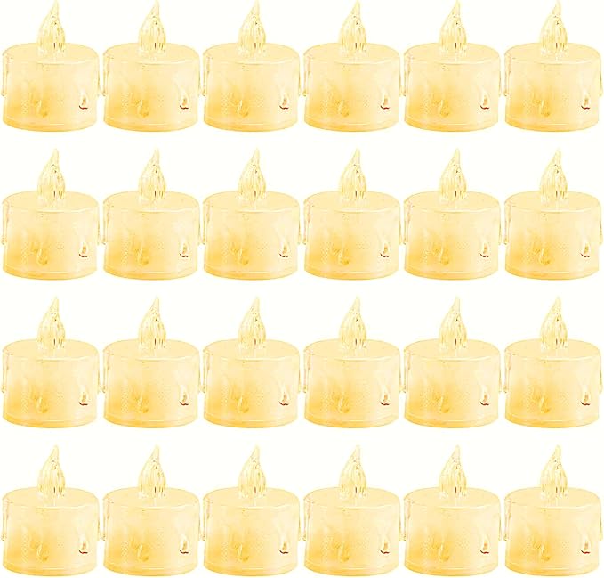 Battery Tea Lights Candles, 24 Pack 100+ Hours Realistic & Bright Electric Fake Battery Operated Flameless LED Candle Lights for Halloween Christmas Wedding Festival in Warm Yellow