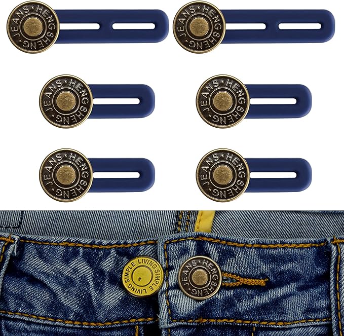 6 Pcs Button Extender for Trousers,Pants Waist Extender Adjustable, Extended Jeans Waistband Button Extender Set, Elastic Collar Extenders for Jeans Skirts Trousers