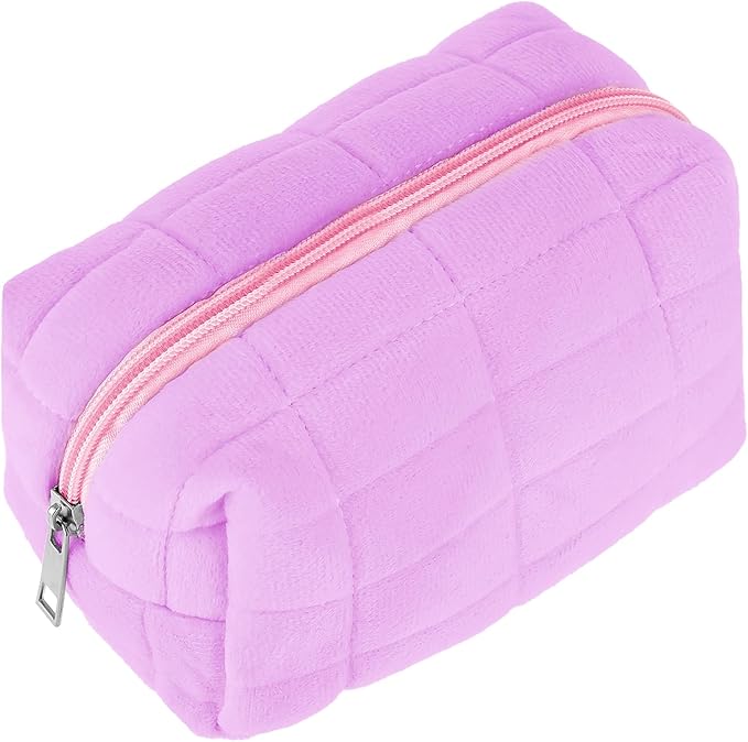 Sibba Makeup Pouch Pencil Bag 1PC Small Cosmetic Toiletry Case with Zipper Make Up Purse Inside Organizer Backpack Essentials Aesthetic Make-Up Portable Daily Storage Travel Set(Purple)