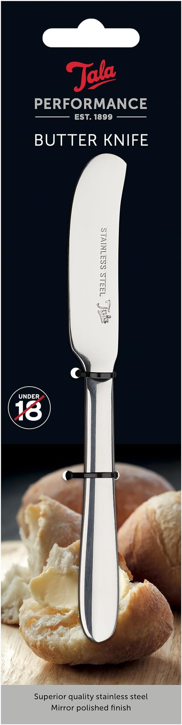 Tala Performance Stainless Steel Butter Knife, Stainless Steel with Mirror Polish Finish, Dishwasher Safe, Metallic Silver, 16.3 x 2 x 0.5 cm