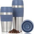 Moon 360° Travel Mugs - Leakproof Reusable Coffee Cup for Hot Drinks - Insulated Stainless Steel Thermal Mug, Fits Car Cup Holders (450ml, Recycled Metal/Blue)