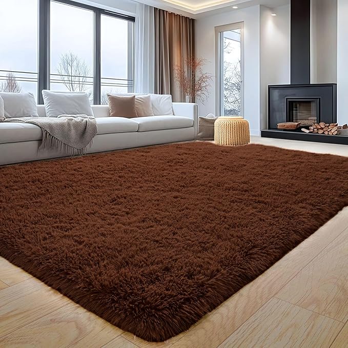 Aspire Homeware Rugs Living Room - Brown Area Rugs for Bedroom 120x170cm Anti Slip - Modern Super Soft Thick Pile Fluffy Shaggy Rug Non Shedding