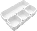 8Pcs Drawer Organiser - Interlocking Drawer Dividers Plastic Storage Trays, 3 Sizes Uncluttered Storage Drawer Tidy Trays Dividers for Kitchen Office Desk Make-Up Stationery Bathroom Jewellery (White)