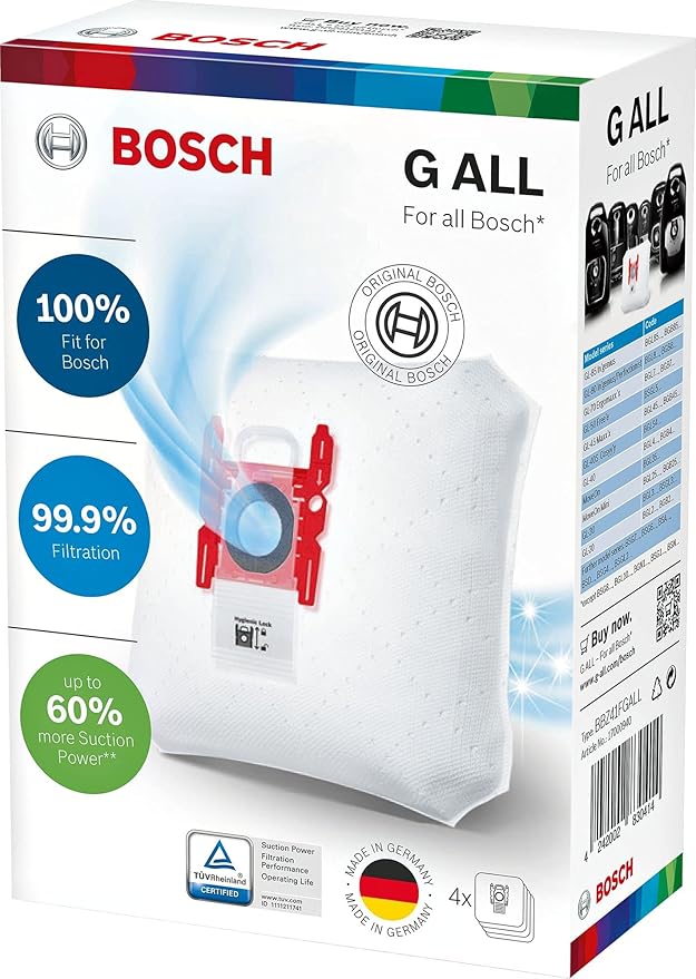 Bosch BBZ41FGALL Vacuum Bags Power Pro Tect Dustbag Type G All Suitable for All Bosch (Except Canister Vacuum Cleaner BSG8)[Energy Class B]