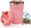 Travel Mug, Insulated Coffee Cup with Lid, Reusable Double Walled Vacuum Flask Leakproof Coffee Mug, Stainless Steel Thermal Cup for Hot Cold Drinks, Coffee, Tea and Beer, Grapefruit 380ml