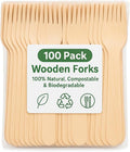 1Above 100Pk Disposable Wooden Cutlery Set, 100% Natural and Biodegradable, Eco-Friendly Cutlery Set for Wedding, Office and Party Picnic (Fork)
