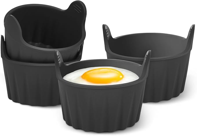 4 Pcs Air Fryer Egg Poacher, Ramekins for Air Fryer. Microwave Egg Poacher, Food Grade Poached Egg Moulds. Ramekins Baking Cups for Souffle Dishes Muffin Cupcakes Custard and Pudding