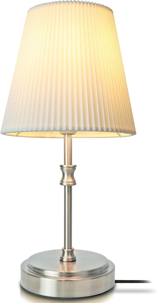 Bedside Lamp, 12'' Touch Control Table Lamp Nightstand Lamps with Silver Base 3-Way Brightness Dimmable Desk Lamp Minimalist for Bedroom Living Room Children's Room Decor LED Bulb Included[Energy Class F]