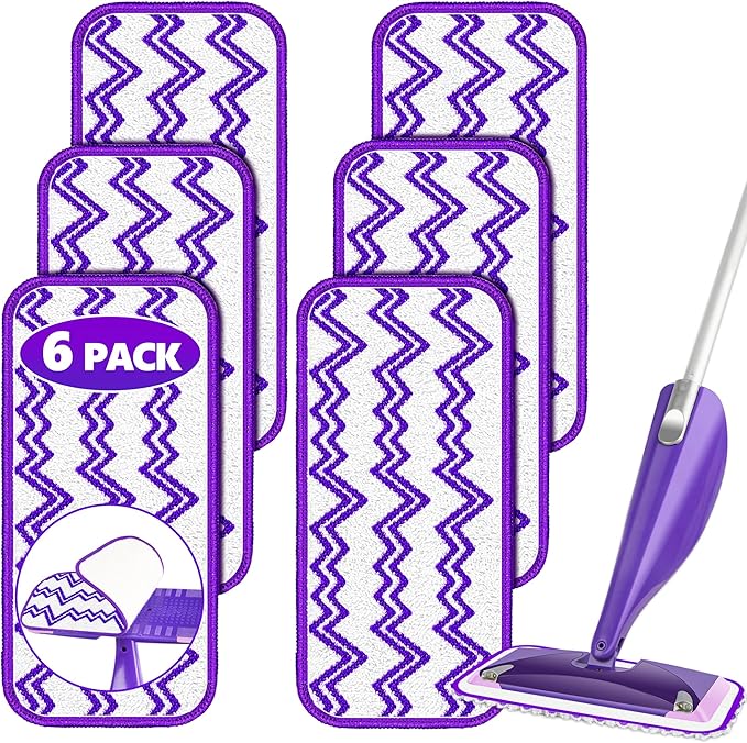 Reusable Mop Pads Refills for Flash Powermop - Microfiber Mop Replacement Pads for Swiffer Wet Jet Spray Mop, Dry Wet Pads Refills for Swiffer Mop, Washable Spray Mop Heads for Floor Cleaning, 6 Pack