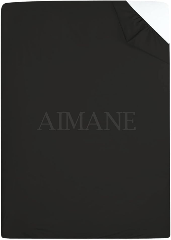 AIMANE® Non Iron Percale 4FT Small Double Fitted Sheet Poly Cotton Easy Care Non Iron Percale 4FT Fitted Bed Sheets Small Double (Black)