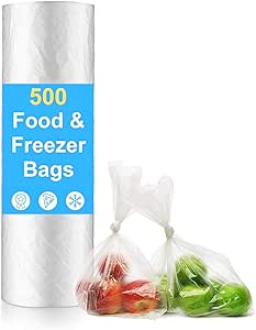 500 x Clear Plastic Freezer Bags on Roll | Sandwich Food Plastic Bags for Multi-Use | Ideal for Fresh Fruit and Veg - Versatile and Durable-(9 x 14 Inch)