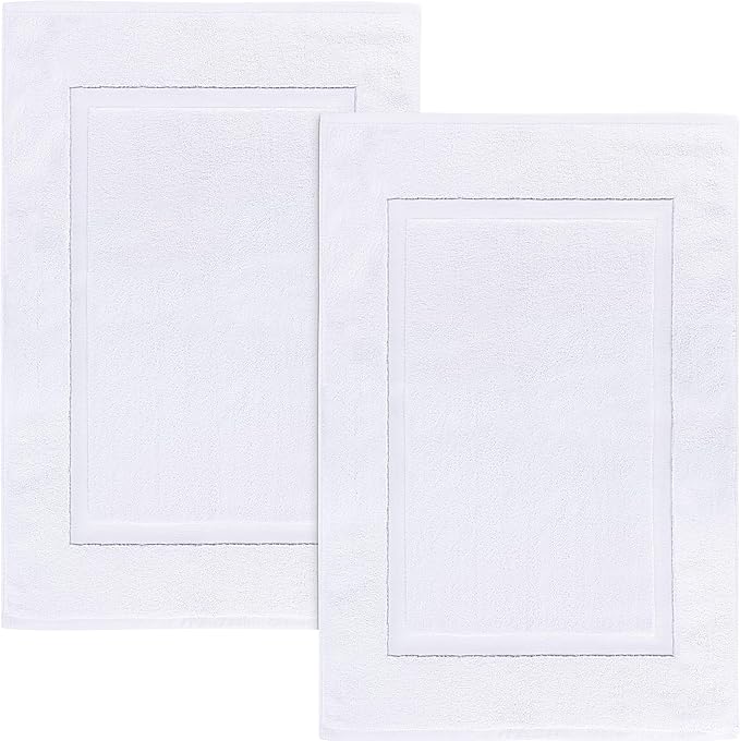 Utopia Towels Cotton Banded Bath Mats, [Not a Bathroom Rug], 53 x 86 CM, 100% Ring Spun Cotton - Highly Absorbent and Machine Washable Shower Bathroom Foot Towel (Pack of 2, White)