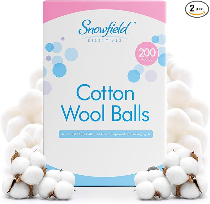 SOL 200pk Cotton Wool Balls - Soft & Gentle Natural - 100% Pure Cotton for Baby Care, Makeup Removal & Crafts - Highly Absorbent [Now Packed in Box]