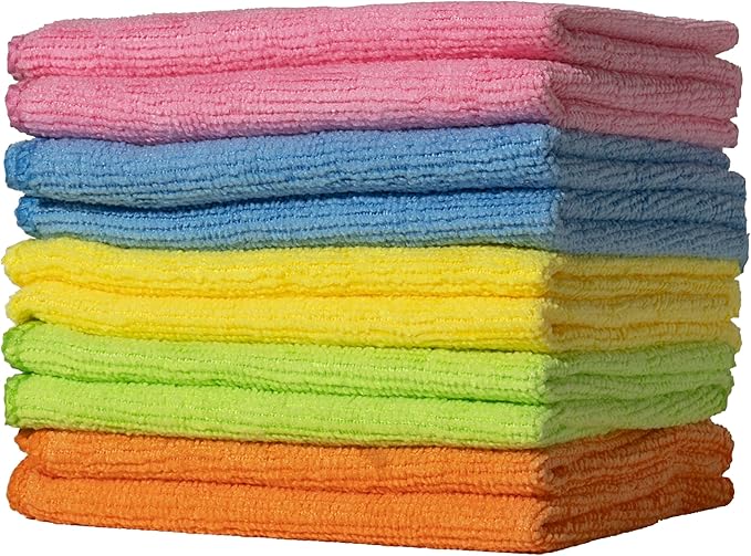Furniture Clinic Pack of 10 Microfibre Cloths – Lint Free - Multi-Coloured Cleaning Cloths - Reusable and Washable