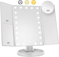 Lighted Makeup Mirror with 22 LED Lights, Dual Power Supply 1x/2x/3x/10x Magnifying Touch Screen Dimmable Mirror, 180 Degree Adjustable Angle, Travel Cosmetic Mirror - White