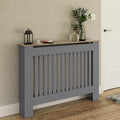 GFW Longslow Medium Grey Radiator Cover Slatted Wood Design Top Shelf Display Living