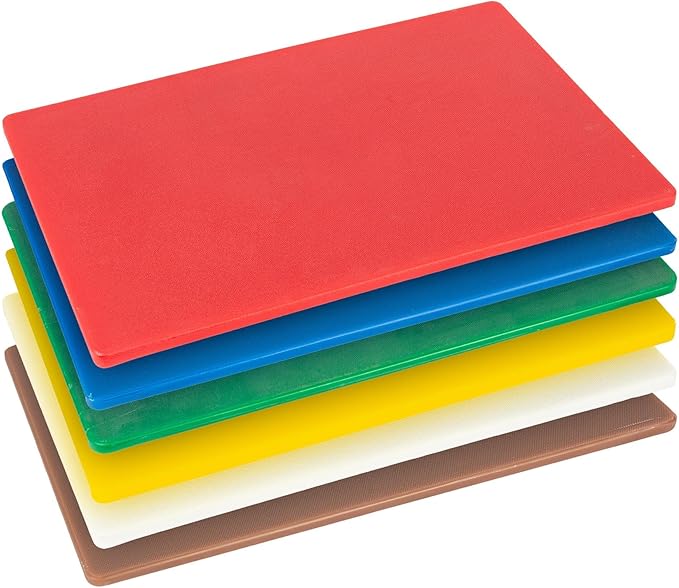 Argon Tableware Plastic Chopping Board - Multicolour - Pack of 6-45cm x 30cm - Thick Professional Colour Coded Kitchen Catering Chefs Cutting Mat Chopping Mat