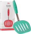 Kitchen Mama WALTZGRIP Platinum Silicone Pancake Spatula Turner: Heat-Resistant, Wide Slotted Tapered Head Stainless Steel Core. Durable, Dishwasher-Safe, Flipping Cooking Needs, Wok Use (Teal)