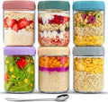 6-Pack 480ml Glass Breakfast Jars with Airtight Leakproof Lids & 6 Stainless Steel Spoons – BPA-Free Mason Jars for Overnight Oats, Yogurt, Smoothies, Porridge & Healthy On-the-Go Snacks