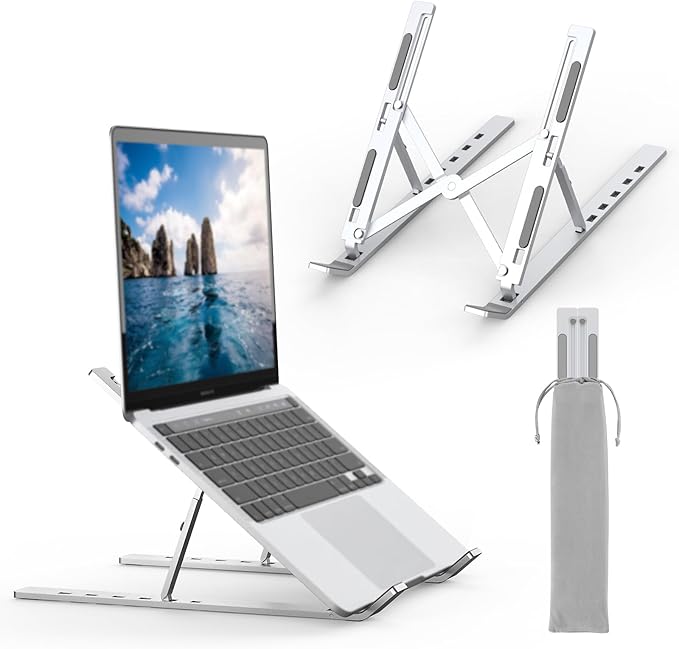 GRIFEMA GB1054 Laptop Stand for Desk, Adjustable Laptop Riser, Portable Laptop Stand with 6 Angle Adjustment for 10”-17.3” Laptops, Tablets