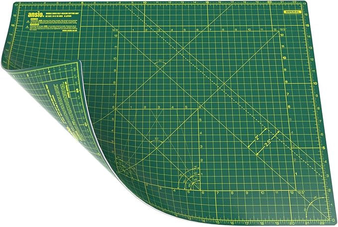 ANSIO Craft Cutting Mat Self Healing A2 Double Sided 5 Layers - Quilting, Sewing, Scrapbook, Fabric & Papercraft - Imperial/Metric 22.5 Inch x 17 Inch / 59cm x 44cm - Green/Green