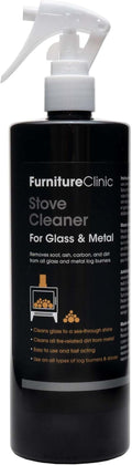 Furniture Clinic Stove Glass & Metal Cleaner - Clean & Removes Ash, Carbon, Soot & Dirt - Use for Cleaning Both Door Glass & Metal Surfaces of Wood Log Burner Stoves & Fireplace Hearth - 500ml Spray