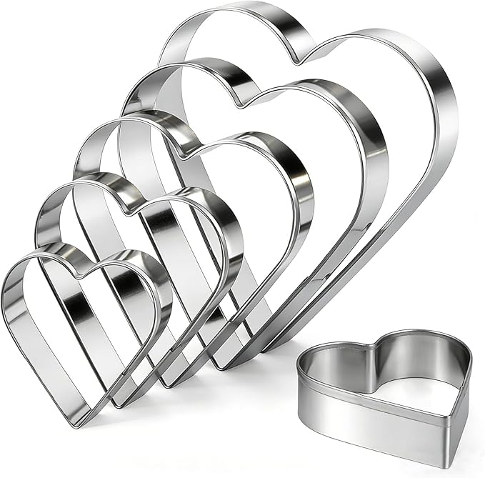 Heart Cookie Cutter Set - 5Pcs Stainless Steel Biscuit Cutters Heart Shaped Mold for Valentines Day Party Decorations Supplies