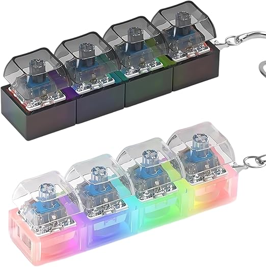 2PCS Fidget Keyboard, Keyboard Fidget, Multi-functional Keychain with Lamp Clicker Decompression Gift for Boys Girls While Away Time Easy to Carry