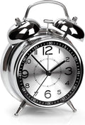 Super Loud Alarm Clock for Heavy Sleepers Adults, Twin Bell Retro Design, 4 Inch Silent Non-Ticking Quartz with Backlight, Metal Dial, Perfect for Bedrooms and Bedside (Grey)