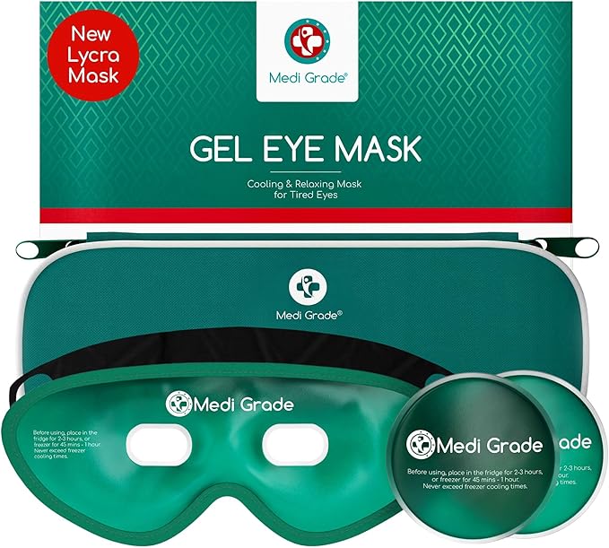 Medi Grade Cooling Eye Mask for Puffy Eyes with Cold Pads and Insulated Thermo-Bag - Ice Cold Gel Eye Mask for Morning/Night Skincare Routine and Reducing Dark Circles - Soft Cooling