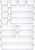 Grace Store 16 Pcs Clear Plastic Drawer Organiser Trays Desk Versatile Kitchen Drawer Organiser Bins Tray for Makeup Bedroom Office