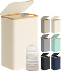SONGMICS Laundry Basket with Lid, Large Laundry Hamper, 90L, Removable Mesh Liner, Oxford Fabric, Bamboo Handles, Collapsible, 42 x 32 x 70.5 cm, Cream White LCB509W01
