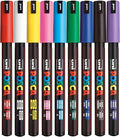 Posca - Standard PC-1MR Acrylic Paint Pens (9pc), Multi Surface Markers for Windows, Glass, Graffiti, Fabric, Rock Painting, Canvas, Wood, Metal, Fabric, Colouring, Arts & Crafts, with 4 Stickers